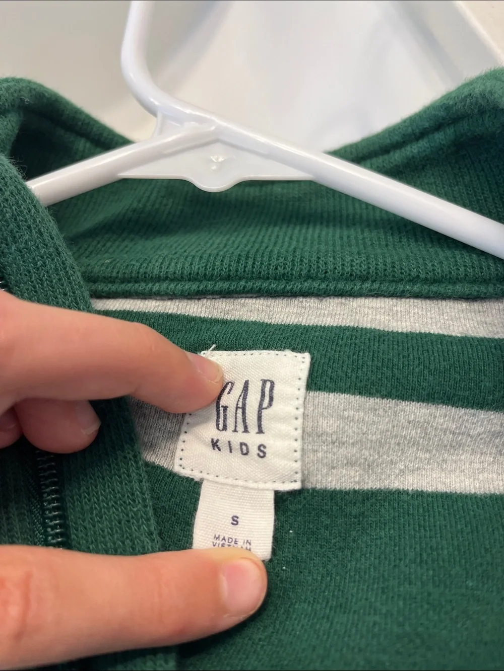 GAP Forest Green and Cream Striped Half-Zip sweater